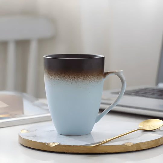 Handmade 320ml porcelain mug with gradient matte finish, available in multiple colors, perfect for coffee or tea