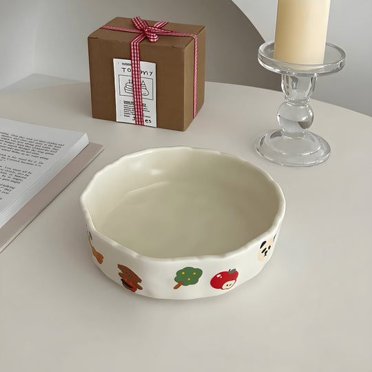 Handmade ceramic bowl 500ml with cute fruit and bear illustrations – Beirut Lebanon