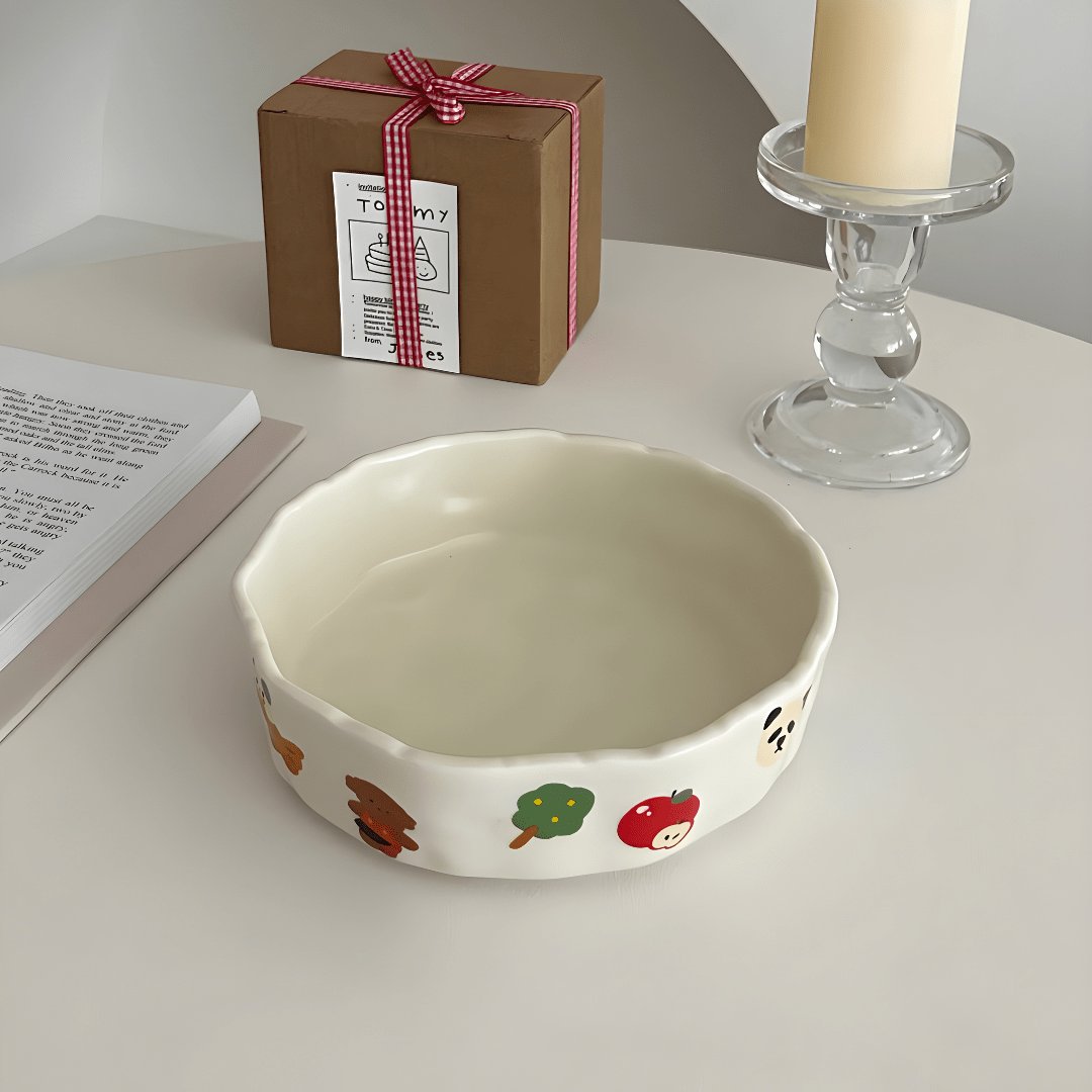 Handmade ceramic bowl 500ml with cute fruit and bear illustrations – Beirut Lebanon