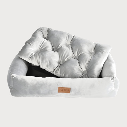 Velvet Soft Sustainable Dog & Cat Bed 75×50×10cm with removable pillow and anti-slip bottom – ideal for small dogs or medium to large cats.