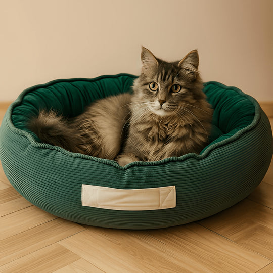 Round 78cm premium pet bed for small and medium dogs or cats – soft, durable, removable washable cover, and cuddler design.