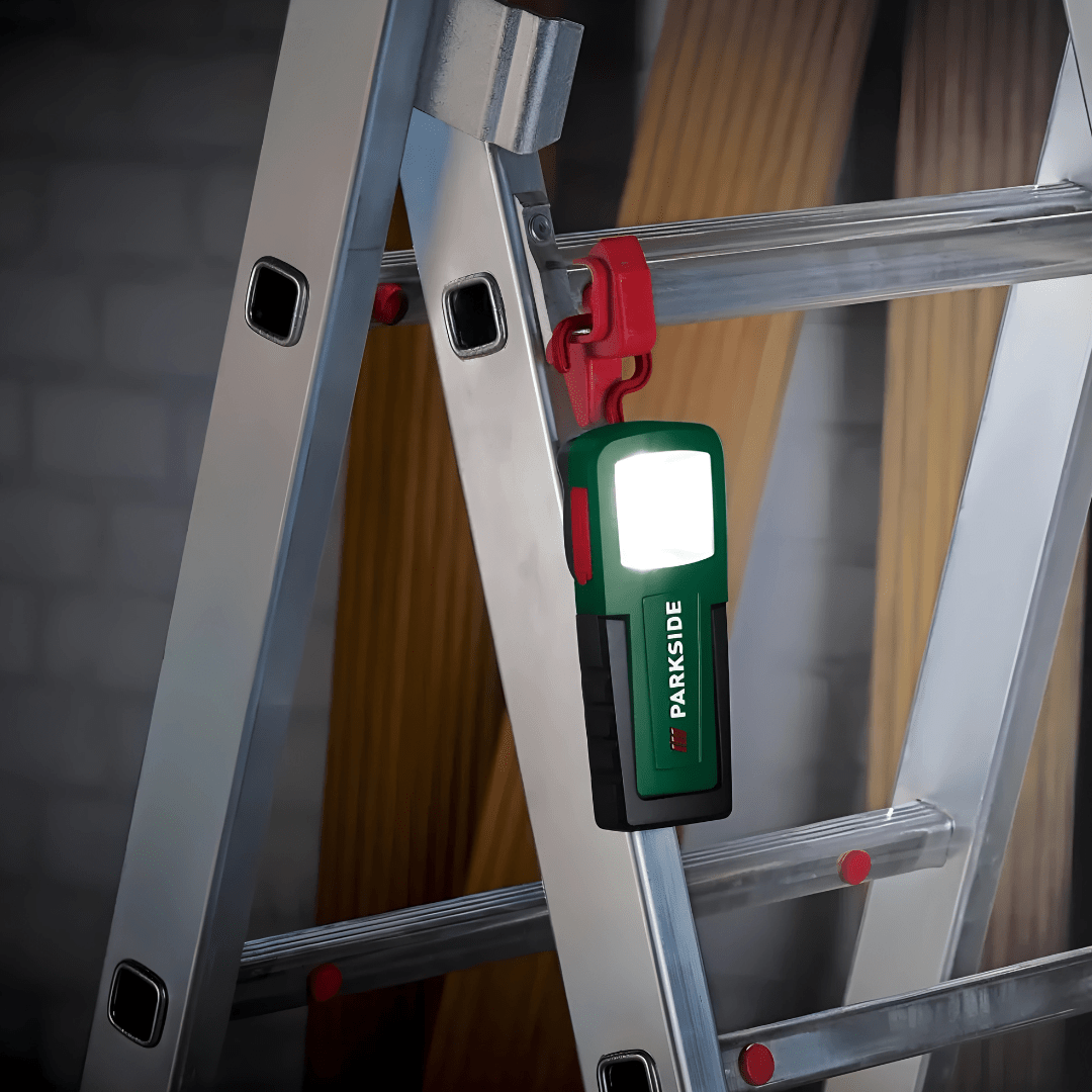 Parkside cordless LED work lamp with USB charging and 5 modes