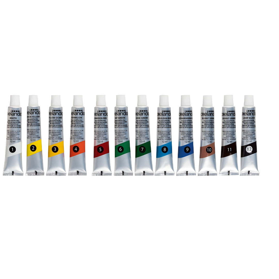 Crelando Watercolor Paint Set – 12 Vibrant Colors (12ml Tubes)