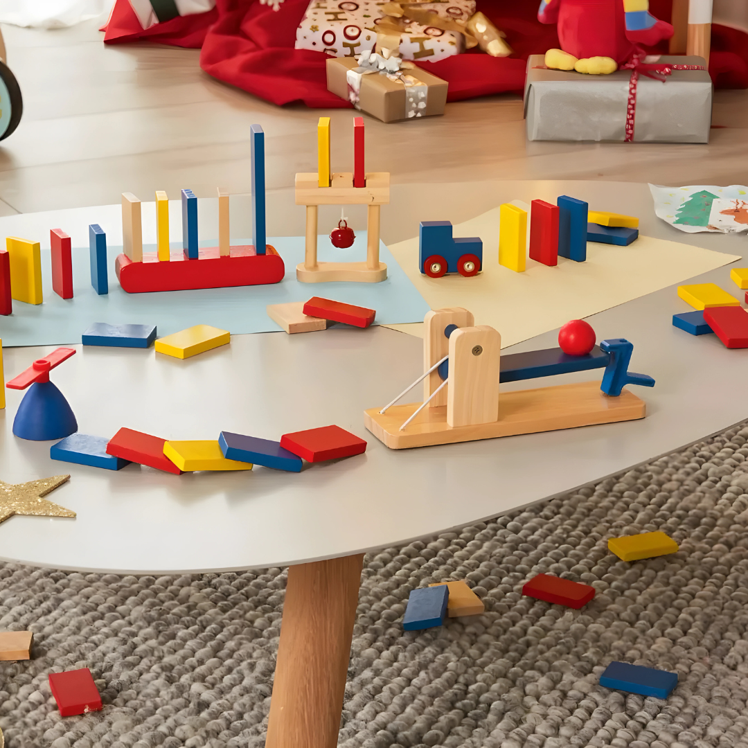Playtive Wooden Domino Obstacle Set 60 pcs – premium real wood educational toy for kids, fun obstacle course game, available in Beirut Lebanon