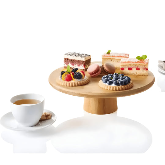 Bamboo serving platter with stand – 30 cm round design