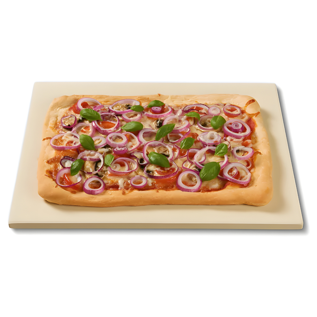 GRILLMEISTER 30×38 cm cordierite pizza stone for oven and grill, ideal for baking crispy pizza, bread, and baguettes at home in Lebanon.