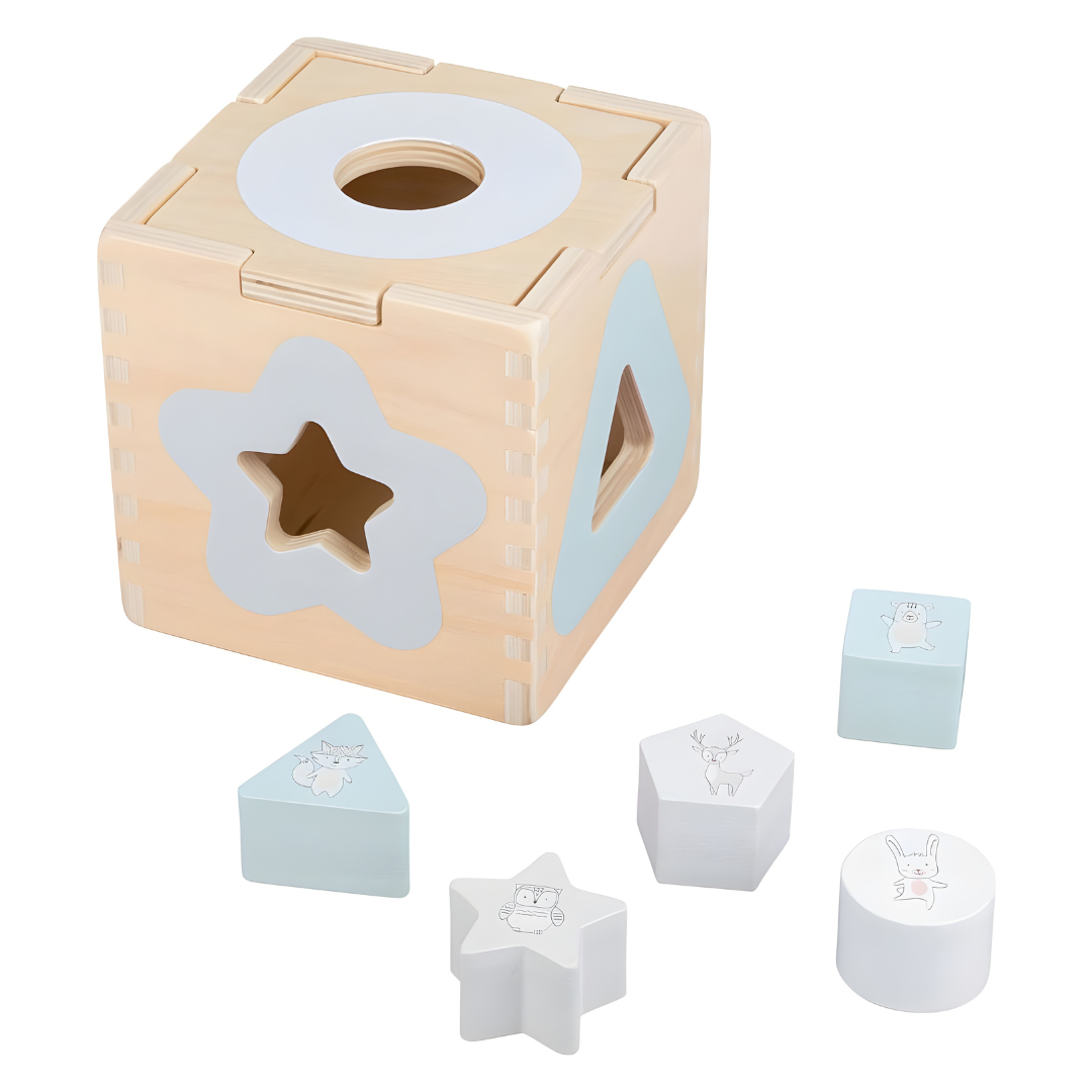 PLAYTIVE wooden shape sorter toy for kids 1+ in Lebanon – eco-friendly real wood educational puzzle with colorful shapes, safe play, and skill development.