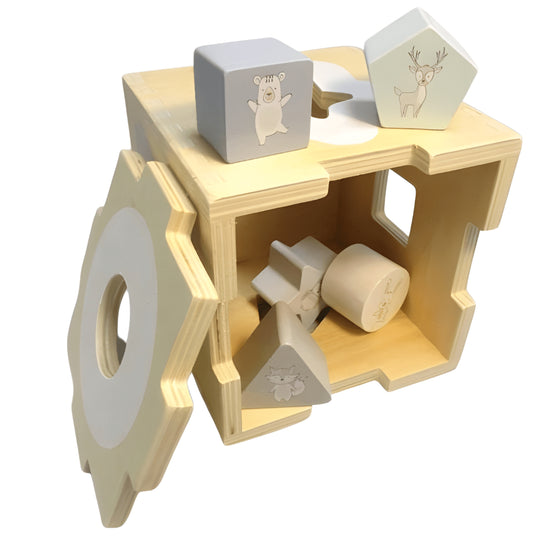 PLAYTIVE wooden shape sorter toy for kids 1+ in Lebanon – eco-friendly real wood educational puzzle with colorful shapes, safe play, and skill development.