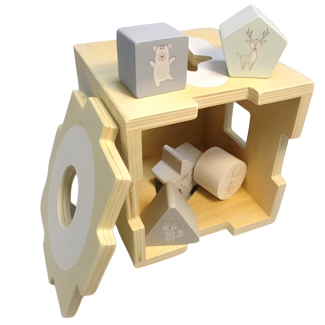 PLAYTIVE wooden shape sorter toy for kids 1+ in Lebanon – eco-friendly real wood educational puzzle with colorful shapes, safe play, and skill development.