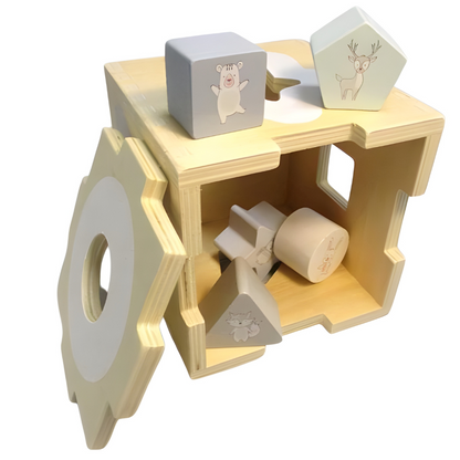 PLAYTIVE wooden shape sorter toy for kids 1+ in Lebanon – eco-friendly real wood educational puzzle with colorful shapes, safe play, and skill development.