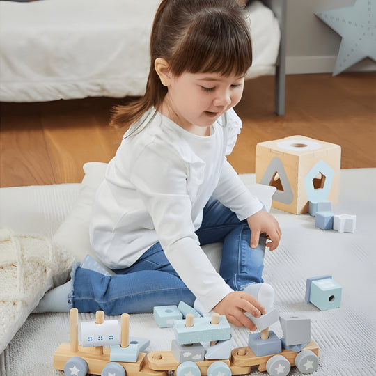 PLAYTIVE wooden shape sorter toy for kids 1+ in Lebanon – eco-friendly real wood educational puzzle with colorful shapes, safe play, and skill development.