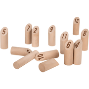 Playtive Viking Chess with Numbers, 13-piece wooden outdoor throwing game with numbered pins, cotton storage bag, and durable real wood design for kids 4+.