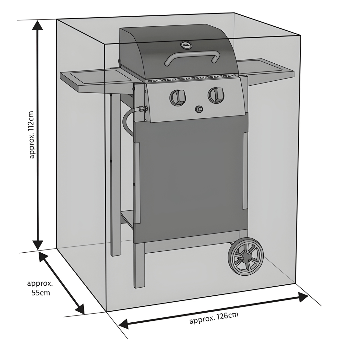LIVARNO premium grill cover, waterproof tear-resistant polyester with PVC coating, UV-stable, 126×112×55 cm.