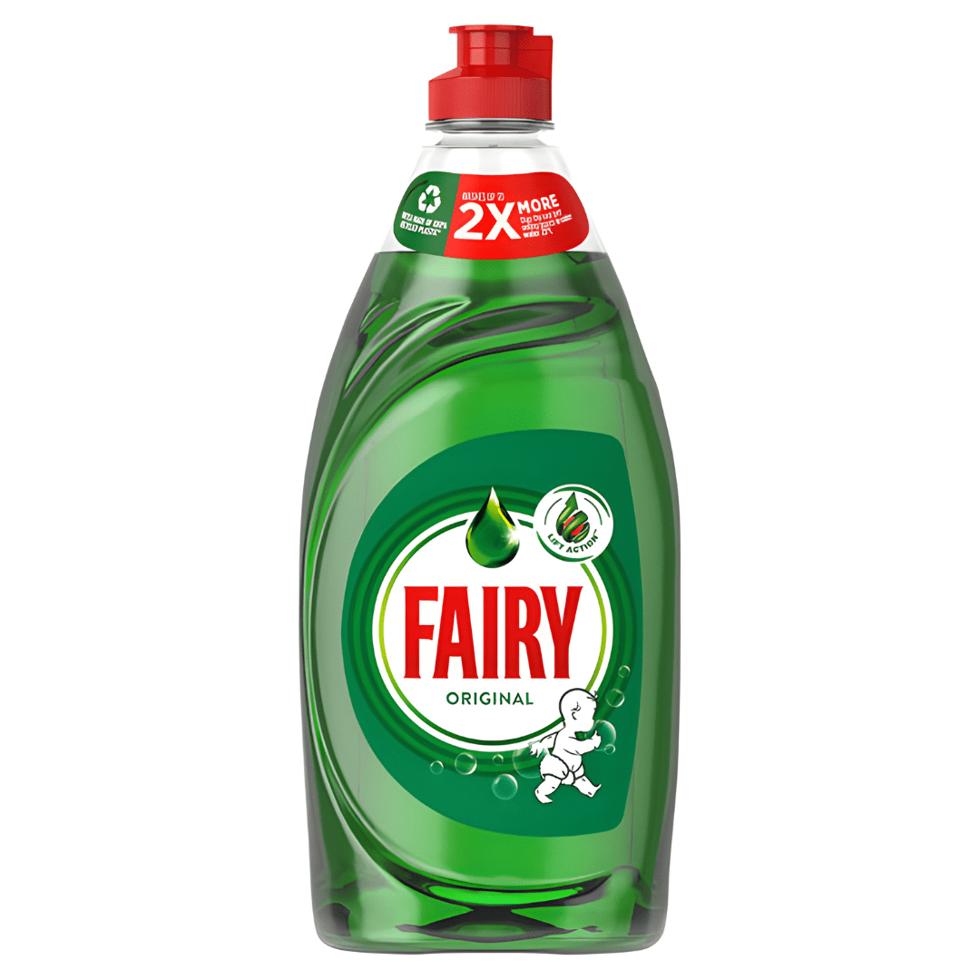 Fairy Original washing up liquid 654ml bottle, UK made dishwashing soap, powerful grease remover available in Beirut Lebanon.