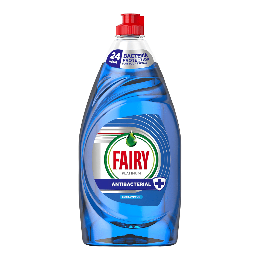 Fairy Antibacterial eucalyptus dishwashing liquid 520ml UK made bottle with 24-hour sponge bacteria protection, available in Beirut Lebanon.