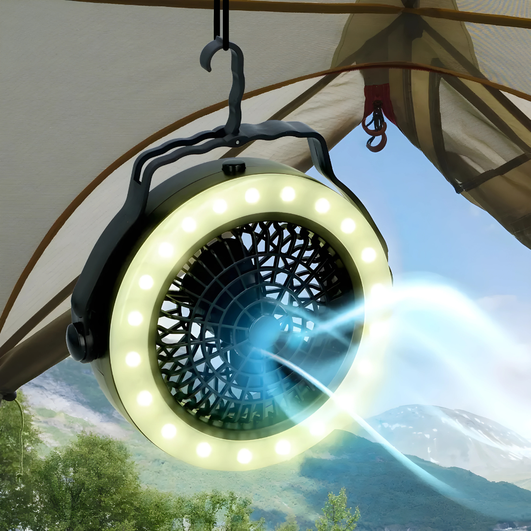 Grundig 2-in-1 Portable Camping Fan with LED Lantern – Open Box (New)