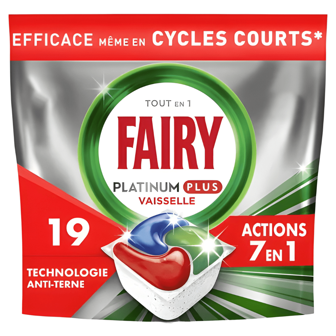 Fairy Platinum Plus dishwasher capsules pack – 19 tablets EU made.