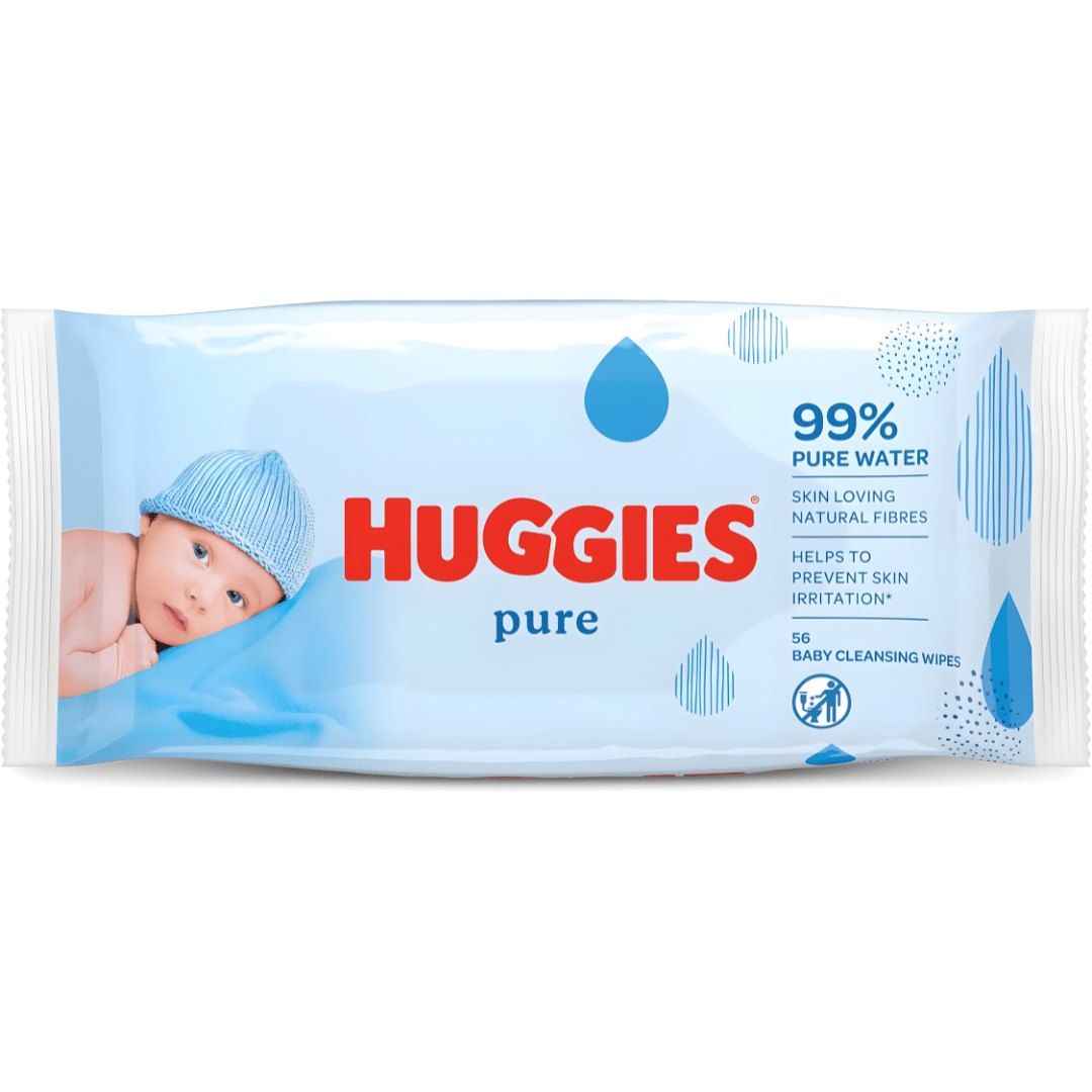 Huggies Pure Baby Wipes 56 pack UK made – front packaging
