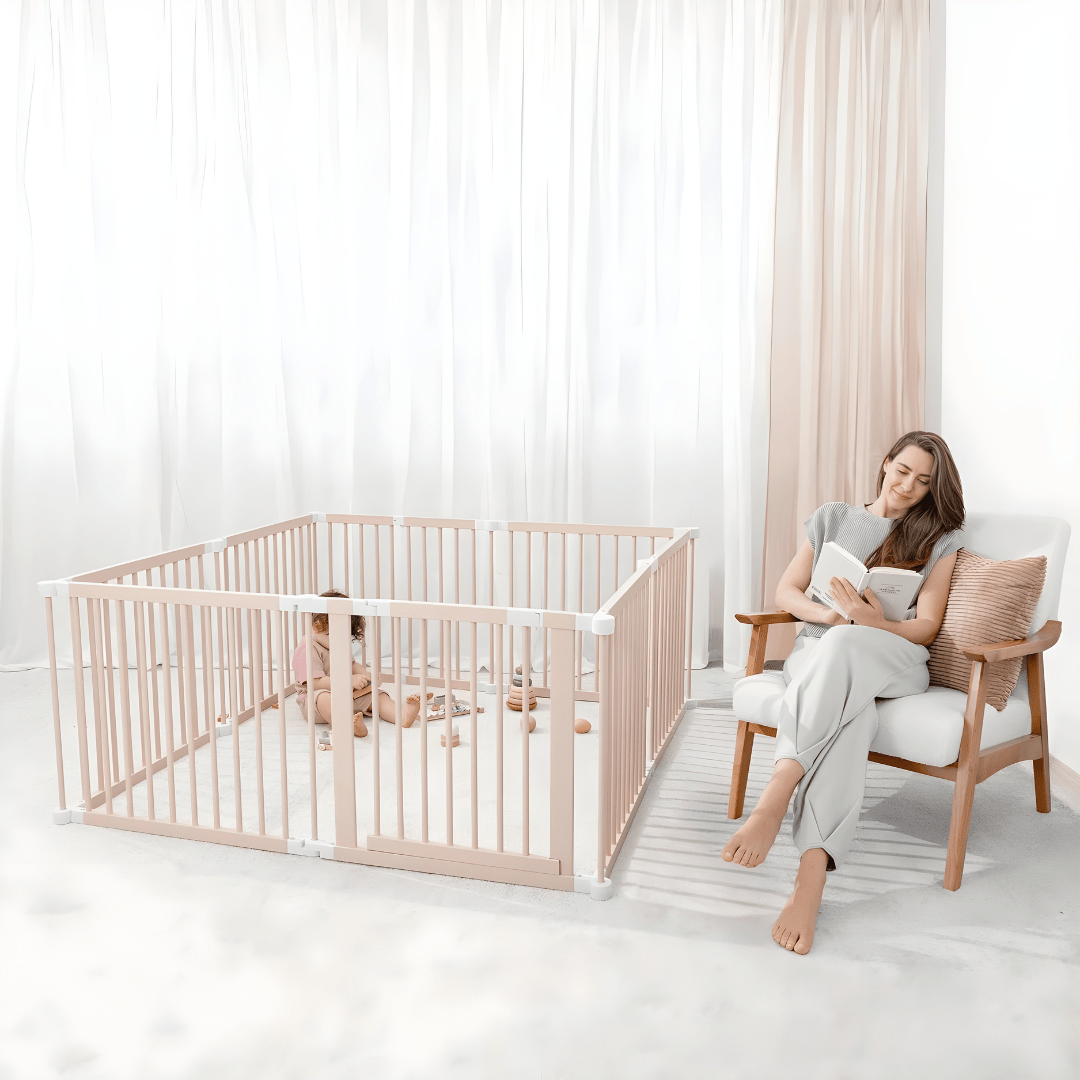 New Zealand Pine Wood Toddler Playpen with foldable XPE mat 200×180×61 cm, eco-friendly and safe for toddlers – Beirut Lebanon