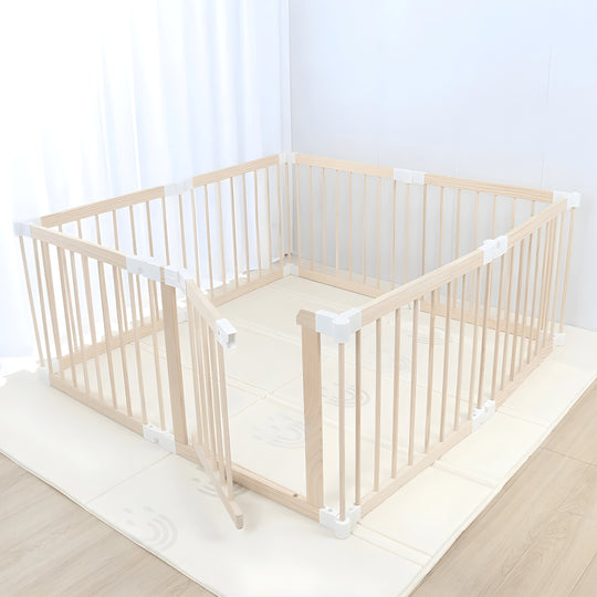 New Zealand Pine Wood Toddler Playpen with foldable XPE mat 200×180×61 cm, eco-friendly and safe for toddlers – Beirut Lebanon