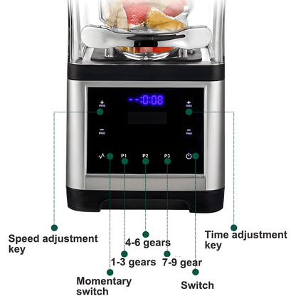 2000W heavy-duty quiet blender with sound cover and touch control panel – 1.8L stainless steel blades, low-noise professional mixer, ideal for homes and cafés in Beirut Lebanon.