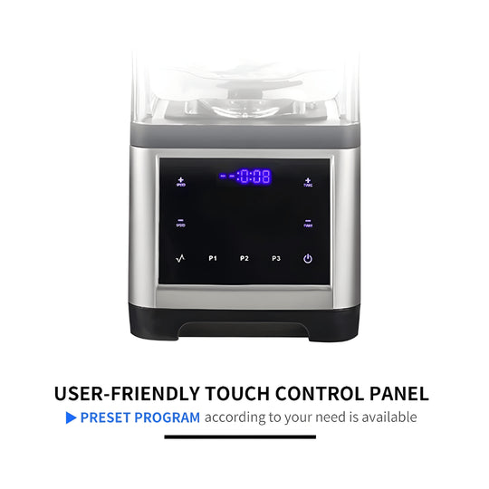 2000W heavy-duty quiet blender with sound cover and touch control panel – 1.8L stainless steel blades, low-noise professional mixer, ideal for homes and cafés in Beirut Lebanon.