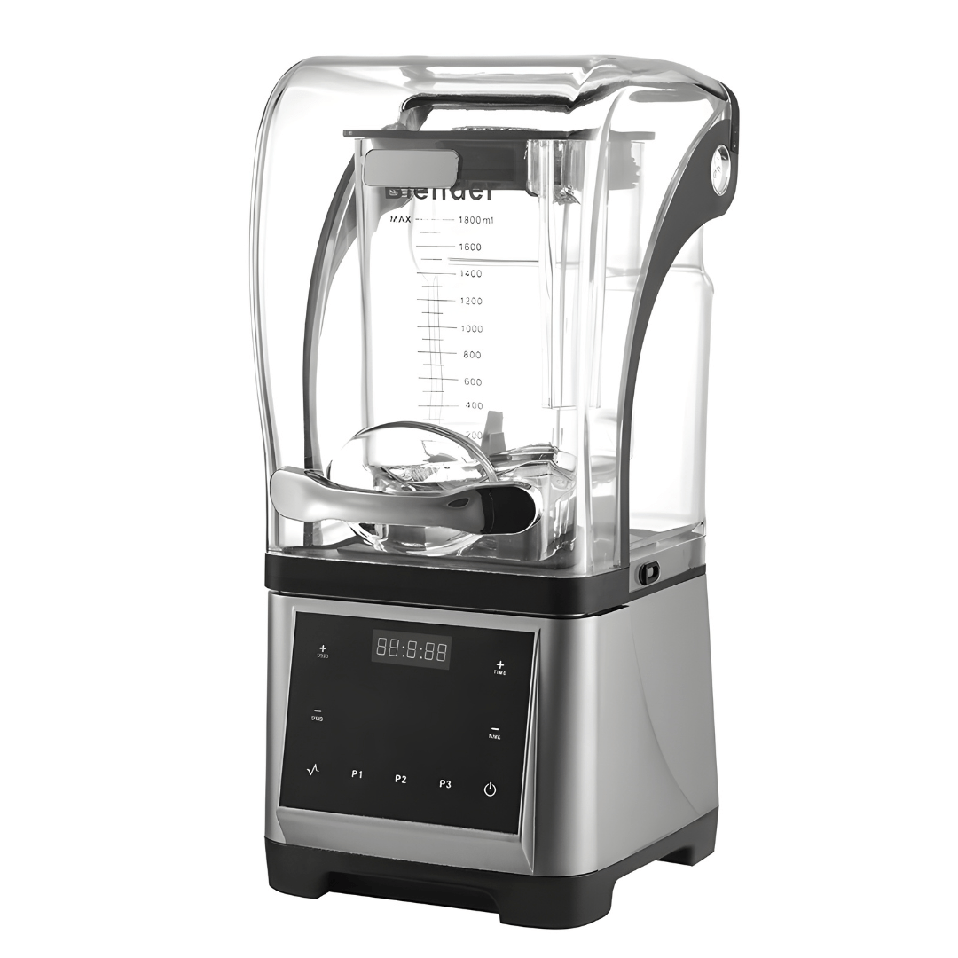 2000W heavy-duty quiet blender with sound cover and touch control panel – 1.8L stainless steel blades, low-noise professional mixer, ideal for homes and cafés in Beirut Lebanon.
