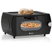 Tandoor electric oven 2100W with top frying pan, showing large heat-resistant glass window and chapati on top — perfect for baking bread, pizza, naan, roti, and manakeesh in Beirut Lebanon.