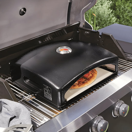 Grill Meister barbecue pizza oven with stone and thermometer for gas or charcoal grills