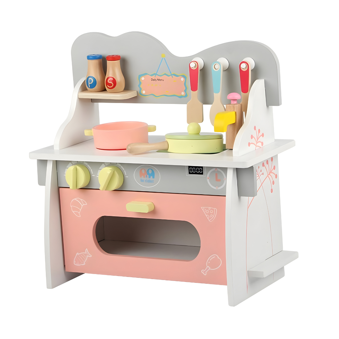 Kids Wooden Kitchen Set – Pretend Play Toy with Pot, Pan & Utensils