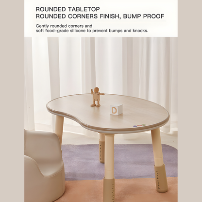 Adjustable kids study desk and chair set made from eco-friendly polywood, peanut-shaped table, safe design, Lebanon