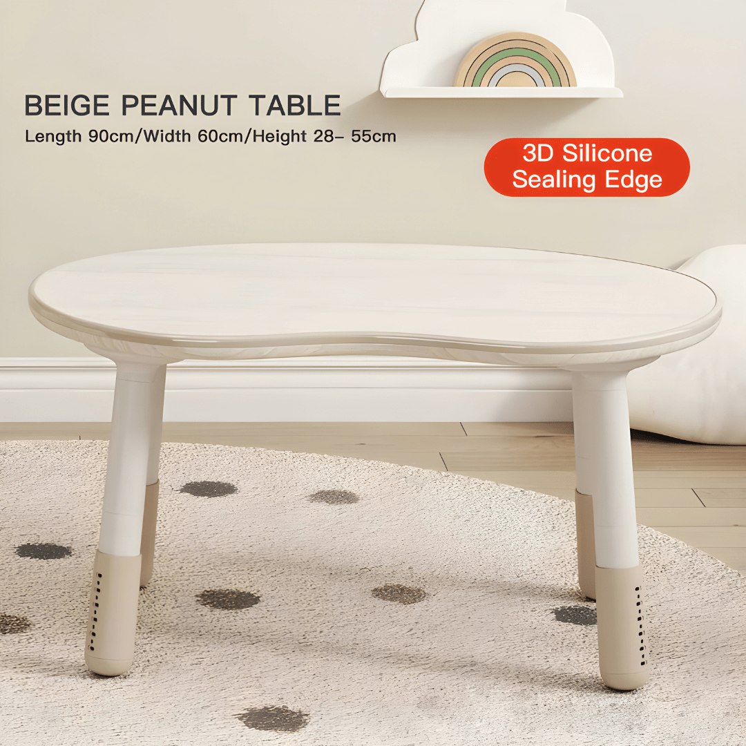 Adjustable kids study desk and chair set made from eco-friendly polywood, peanut-shaped table, safe design, Lebanon