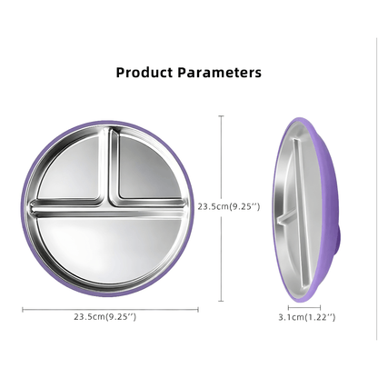 Stainless steel and silicone suction plate for babies with divided sections