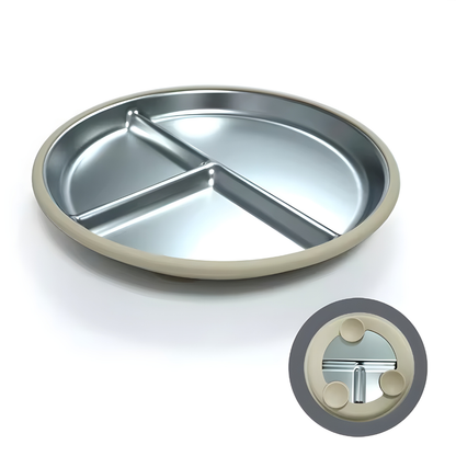 Stainless steel and silicone suction plate for babies with divided sections