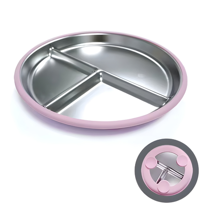 Stainless steel and silicone suction plate for babies with divided sections