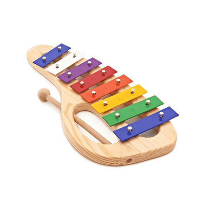 Wooden eight-tone xylophone with metal keys and mallets