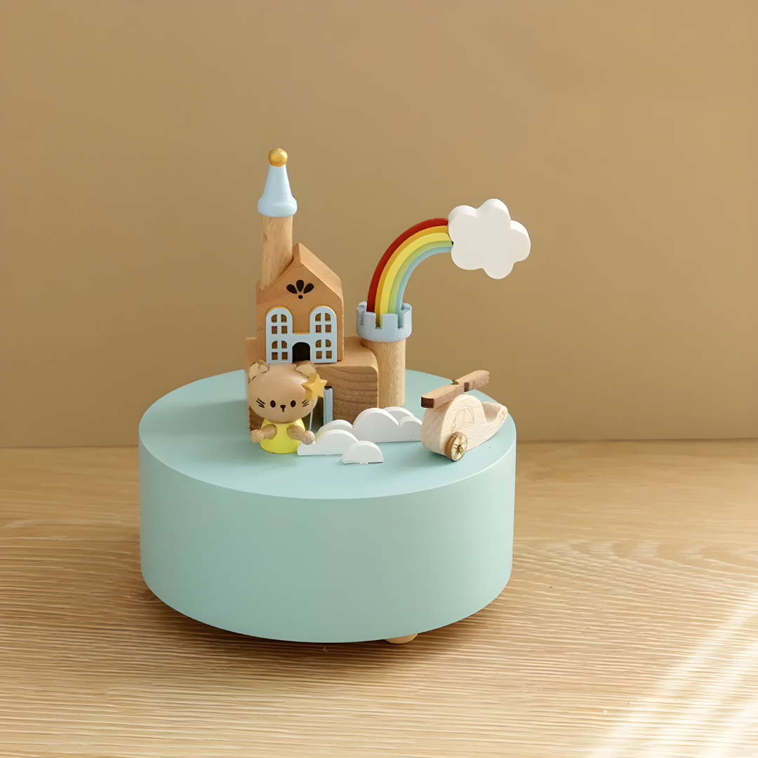 Enchanted Fairy Castle wooden music box with rotating helicopter, handmade solid wood decorative music box in Lebanon