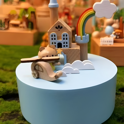 Enchanted Fairy Castle wooden music box with rotating helicopter, handmade solid wood decorative music box in Lebanon
