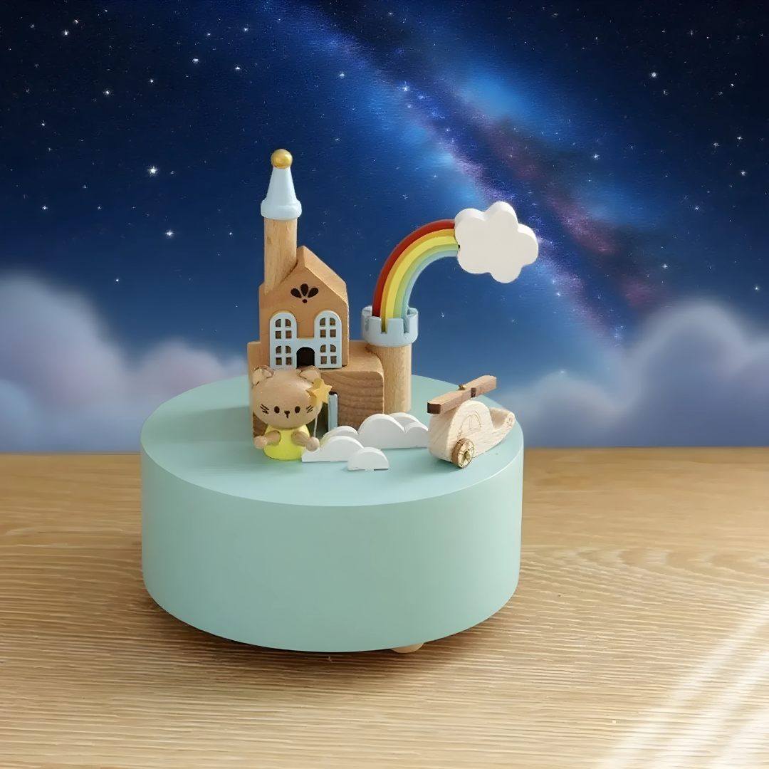 Enchanted Fairy Castle wooden music box with rotating helicopter, handmade solid wood decorative music box in Lebanon