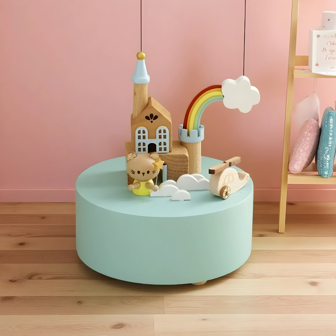 Enchanted Fairy Castle wooden music box with rotating helicopter, handmade solid wood decorative music box in Lebanon