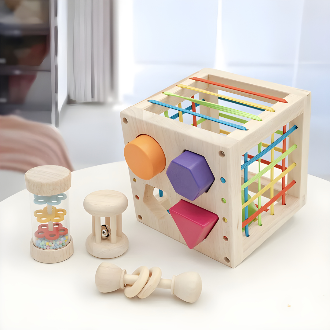 Montessori wooden shape sorting cube toy for toddlers in Beirut Lebanon
