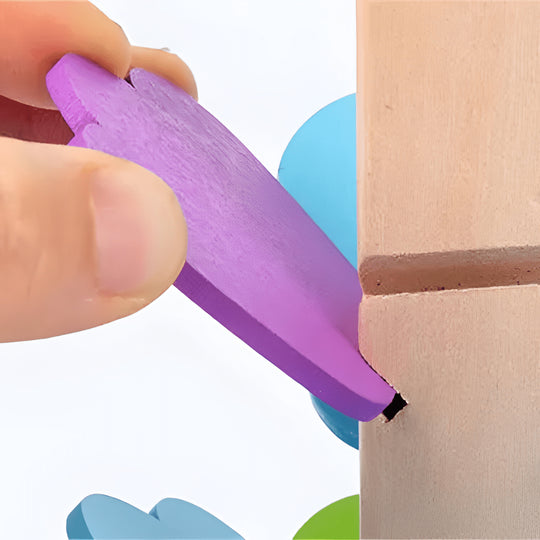 Montessori wooden marble tree toy with colorful leaves and marbles in the base, for ages 3+