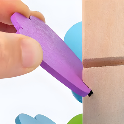 Montessori wooden marble tree toy with colorful leaves and marbles in the base, for ages 3+