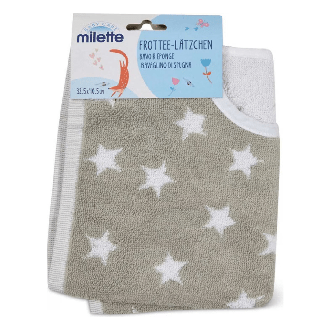 Milette terry cloth baby bib 32.5×40.5cm grey stars pattern