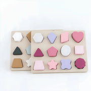 Baby geometry educational toy made of safe silicone with colorful shapes for Montessori learning, shape matching, and color recognition