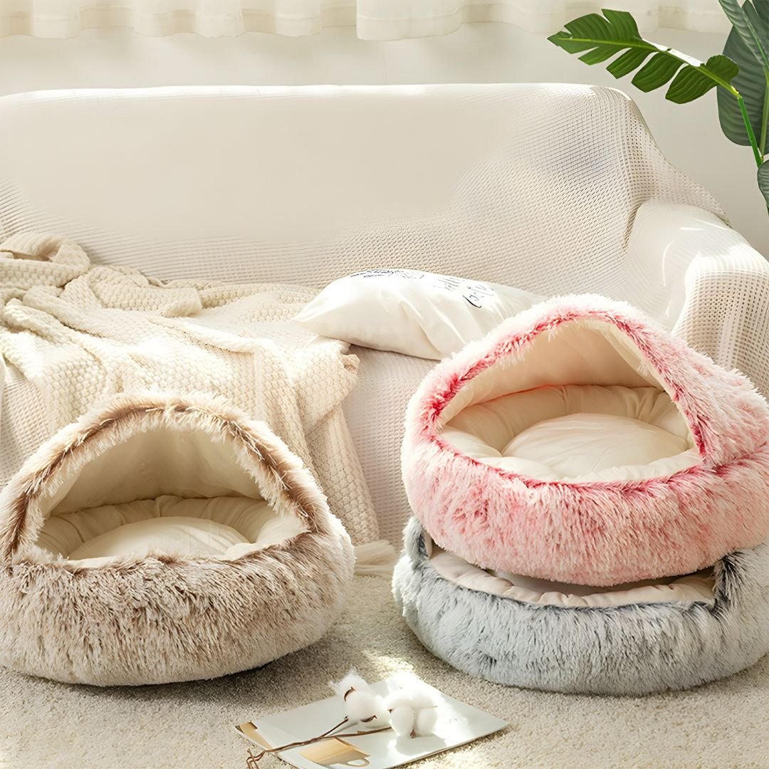 Hooded cat and dog bed cave 100cm plush faux fur cozy pet bed Lebanon Beirut