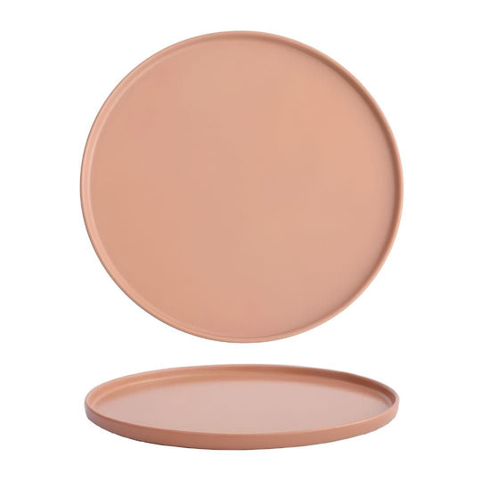 Elegant matte finish dinner plate in white and red-brown, modern minimalist design, available in Lebanon, durable and safe for microwave & dishwasher.