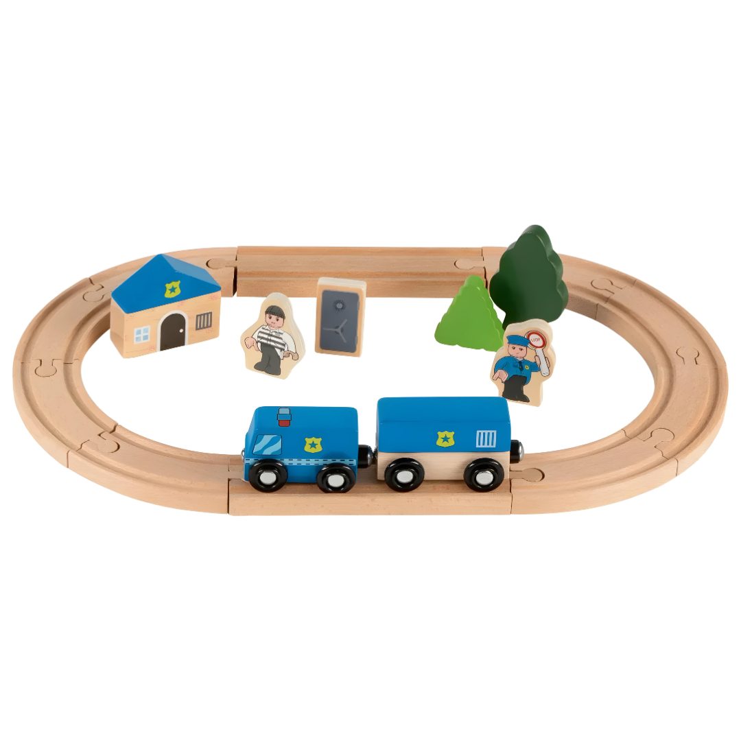 Playtive Wooden Railway Set Police Car 18 Pieces Set