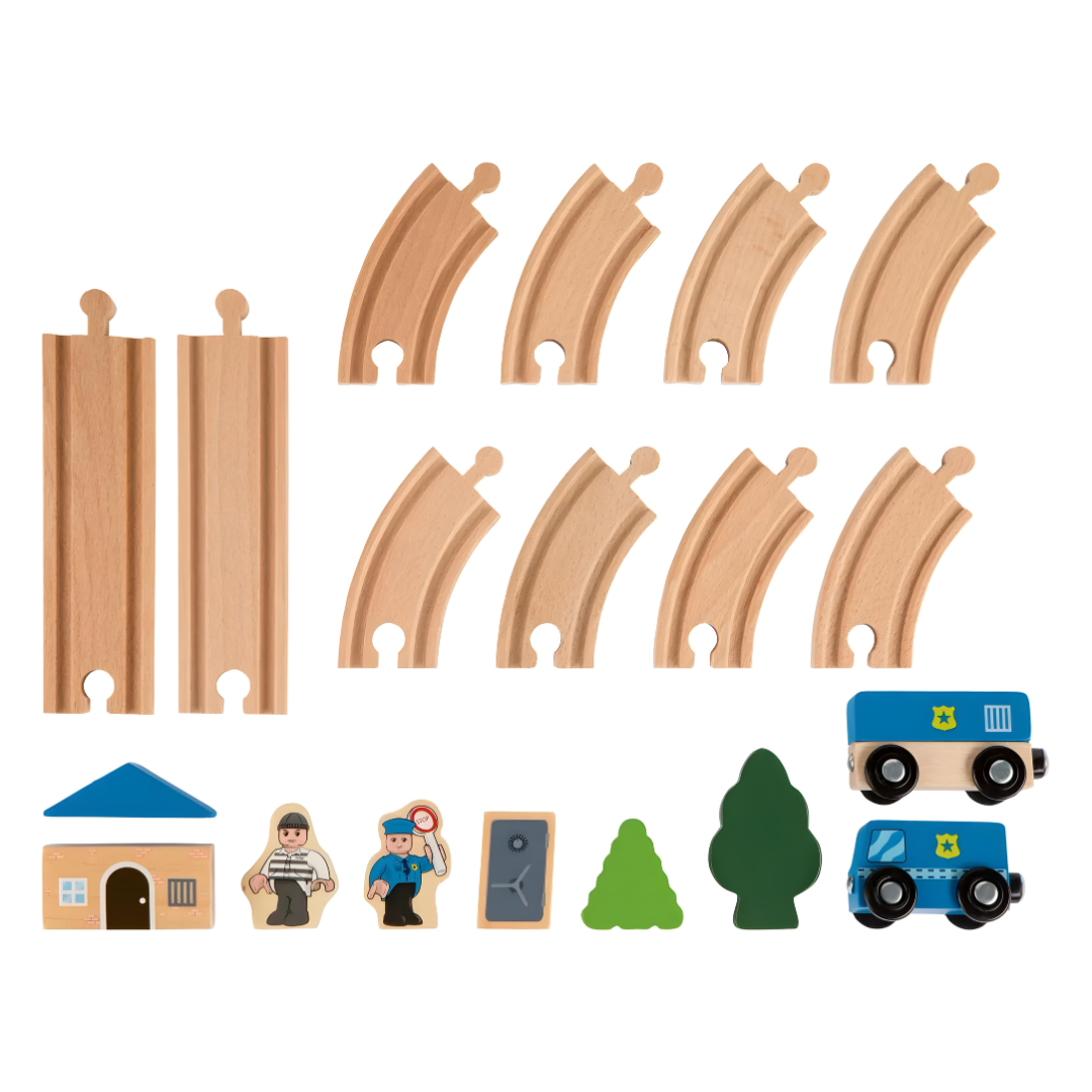 Playtive Wooden Railway Set Police Car 18 Pieces Set