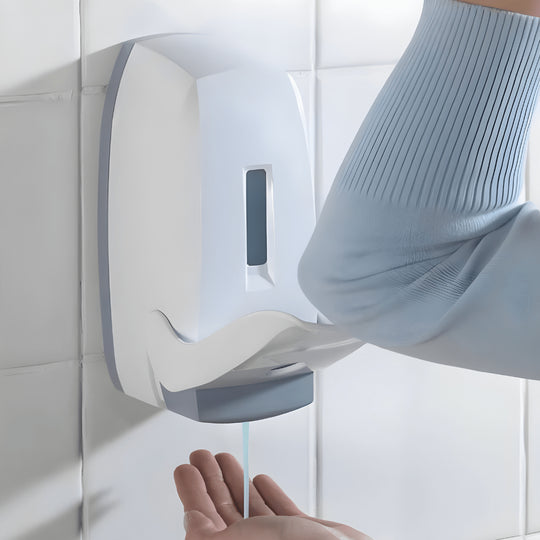 Wenko Ascoli wall-mounted white and grey soap dispenser with elbow lever, 450ml capacity for sanitizer or soap